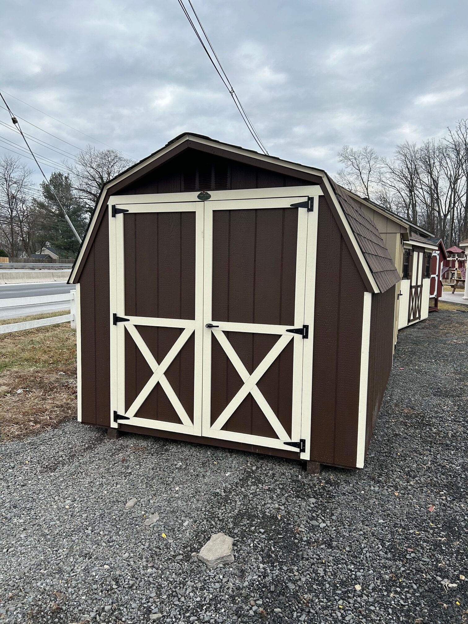 8x12 Mini Barn in Dark Brown | Garden Oaks Specialties